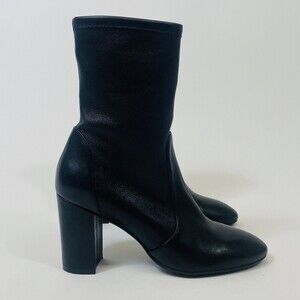 Stuart Weitzman 85mm Block Sleek Sock Boots 9 Womens Leather Black MSRP 595$